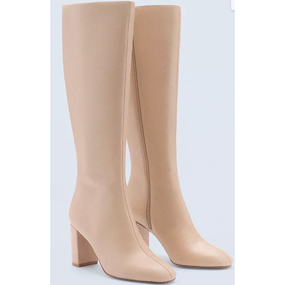 Mango Shoes - NEW MANGO MNG BEIGE HARRISON LEATHER TALL KNEE BOOTS SZ 38 US 7.5